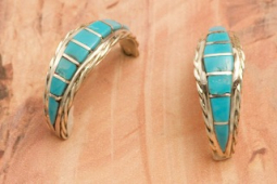 Zuni Indian Jewelry Genuine Sleeping Beauty Sterling Silver Earrings